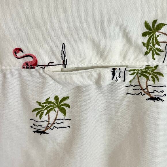 Denim & Flower Short Sleeve Button Up Shirt Mens LARGE Flamingo Palm Trees Print - Picture 6 of 10